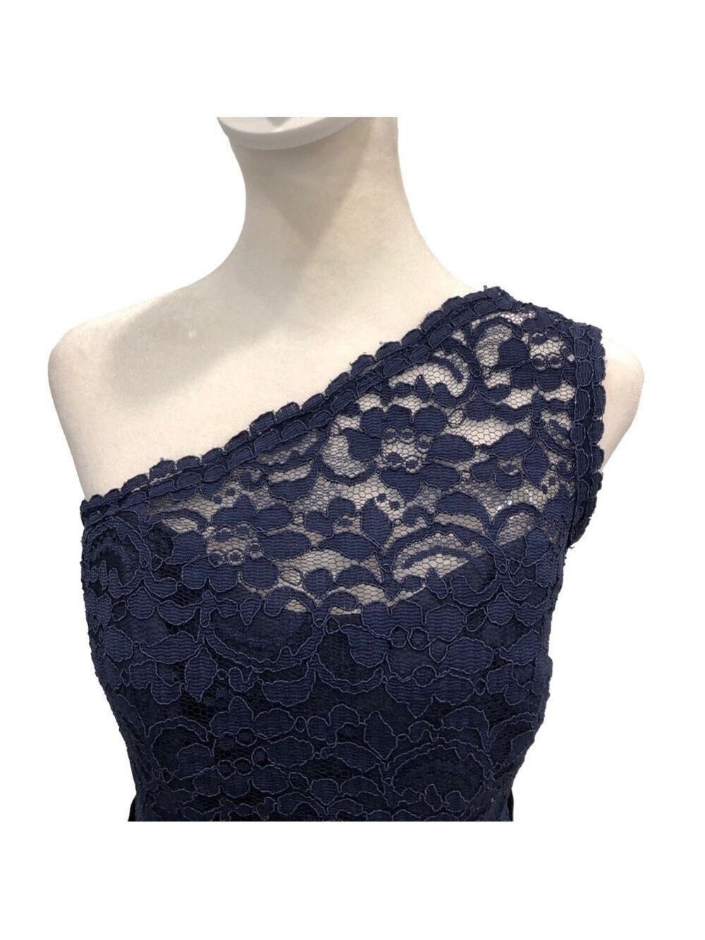 David’s Bridal Size 12 one shoulder lace top maxi gown dark blue evening formal - Picture 5 of 14